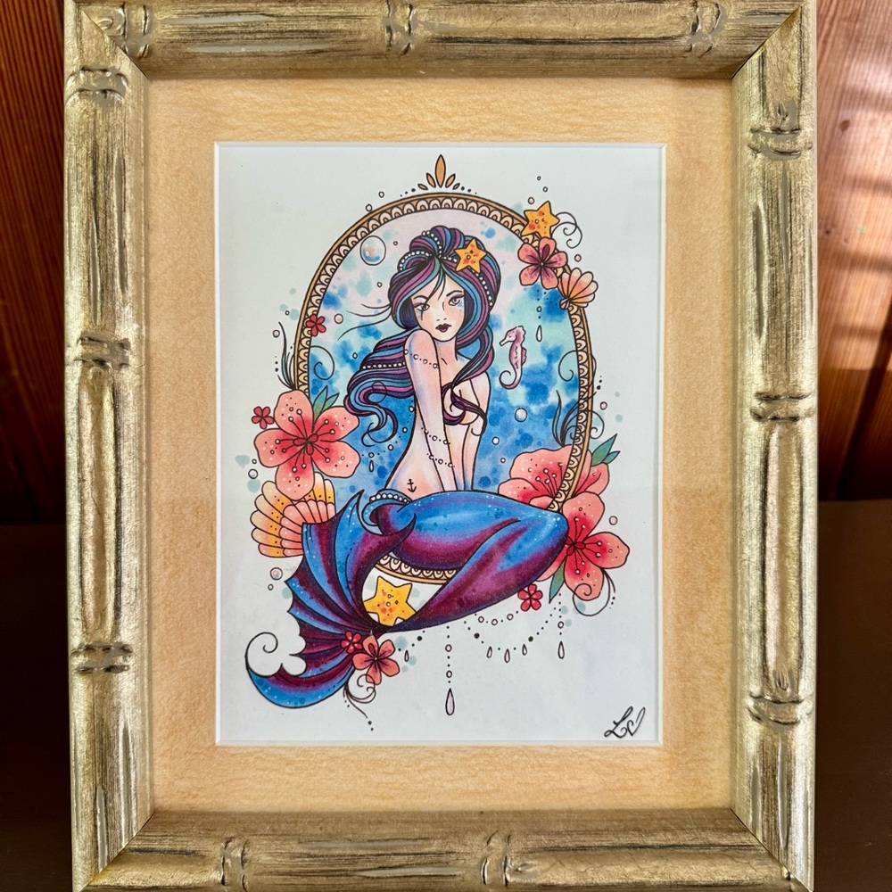 Framed Matted Artwork Set of Two Frog Prince and Mermaid - Picture 2 of 5